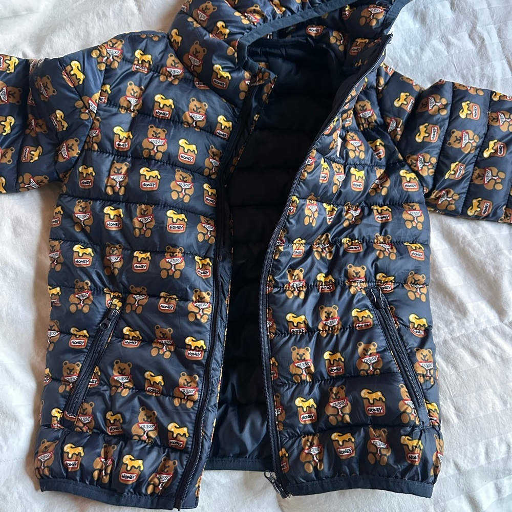 Guess Kids' Navy Bear Print Puffer Jacket